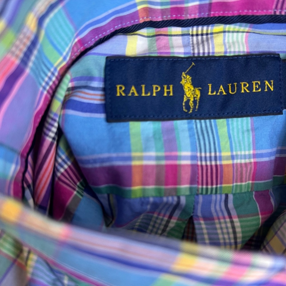 Polo Ralph Lauren Button Down Shirt Plaid Madras Tall Long Sleeve XLT Pocket - Picture 2 of 7